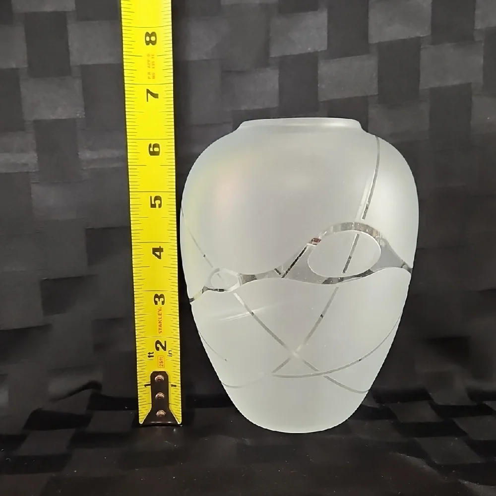 VTG 1983 Michael Jaross Signed Studio Art Glass Frosted Geometric Vase